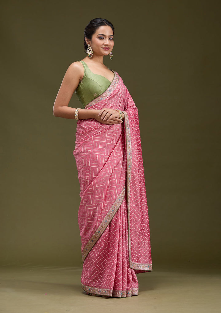 Baby Pink Printed Soft Raw Silk Saree-koskii