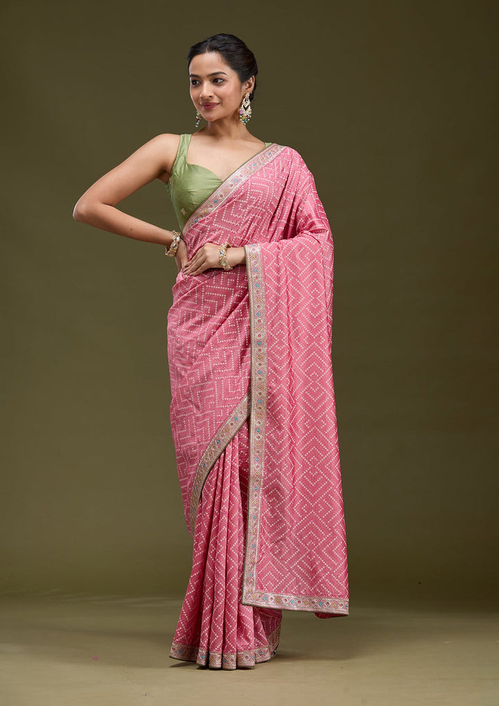Baby Pink Printed Soft Raw Silk Saree-koskii
