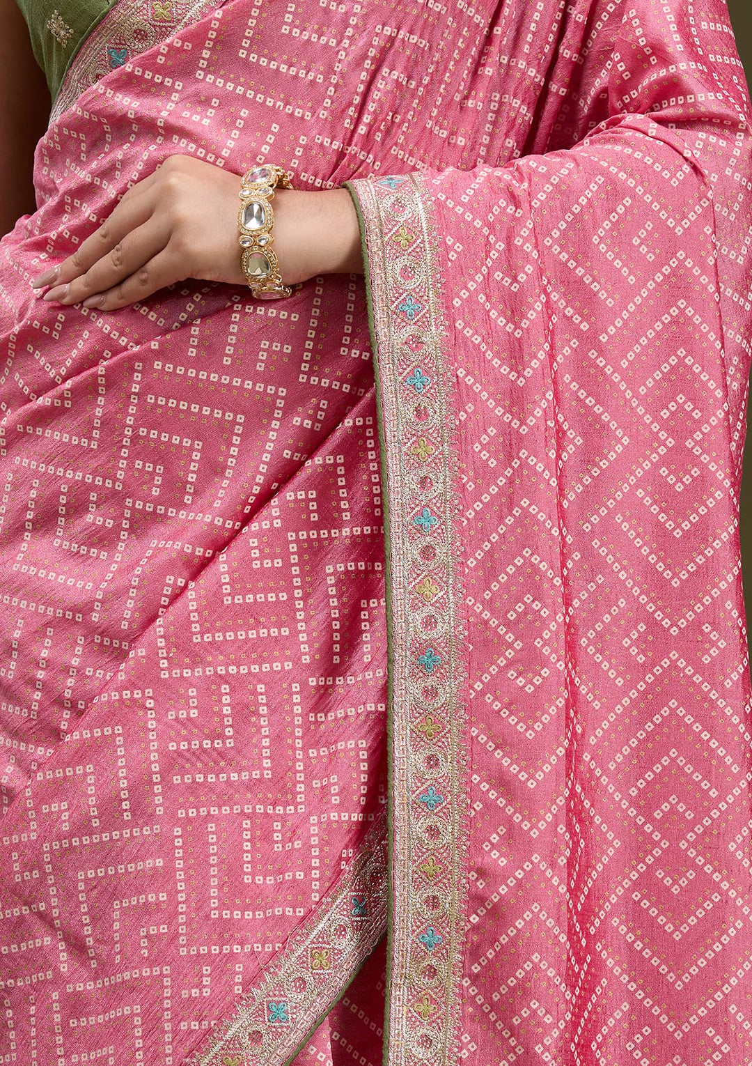 Baby Pink Printed Soft Raw Silk Saree-koskii