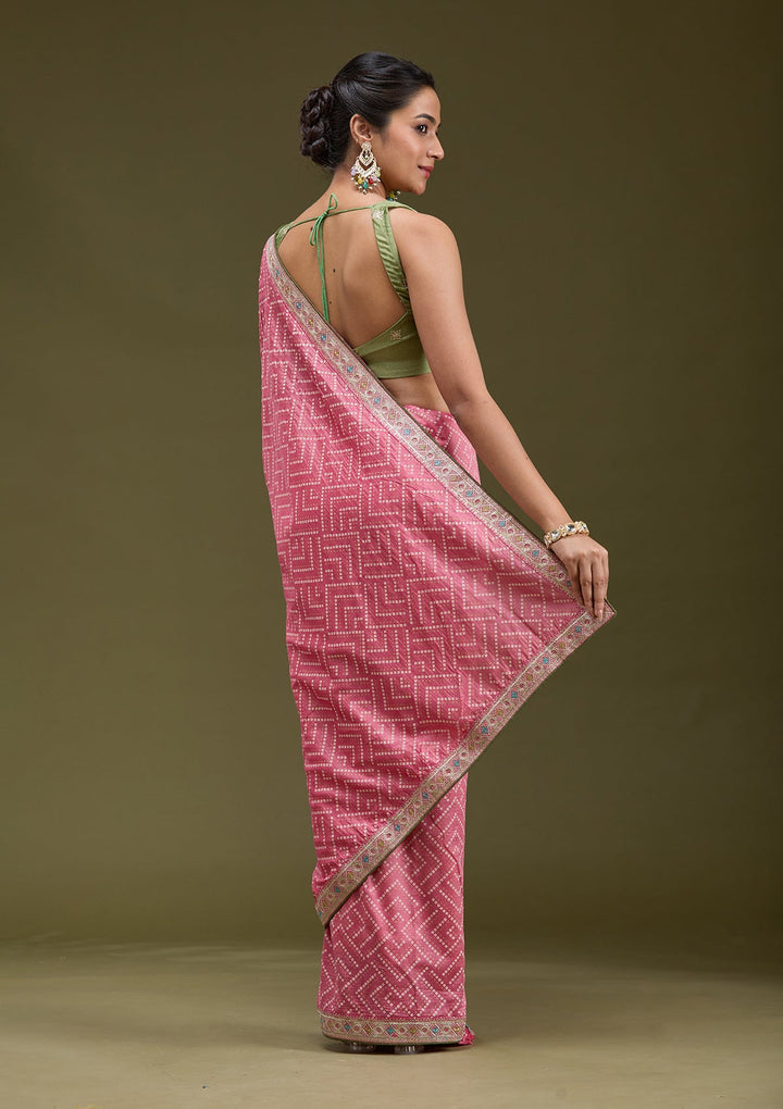 Baby Pink Printed Soft Raw Silk Saree-koskii
