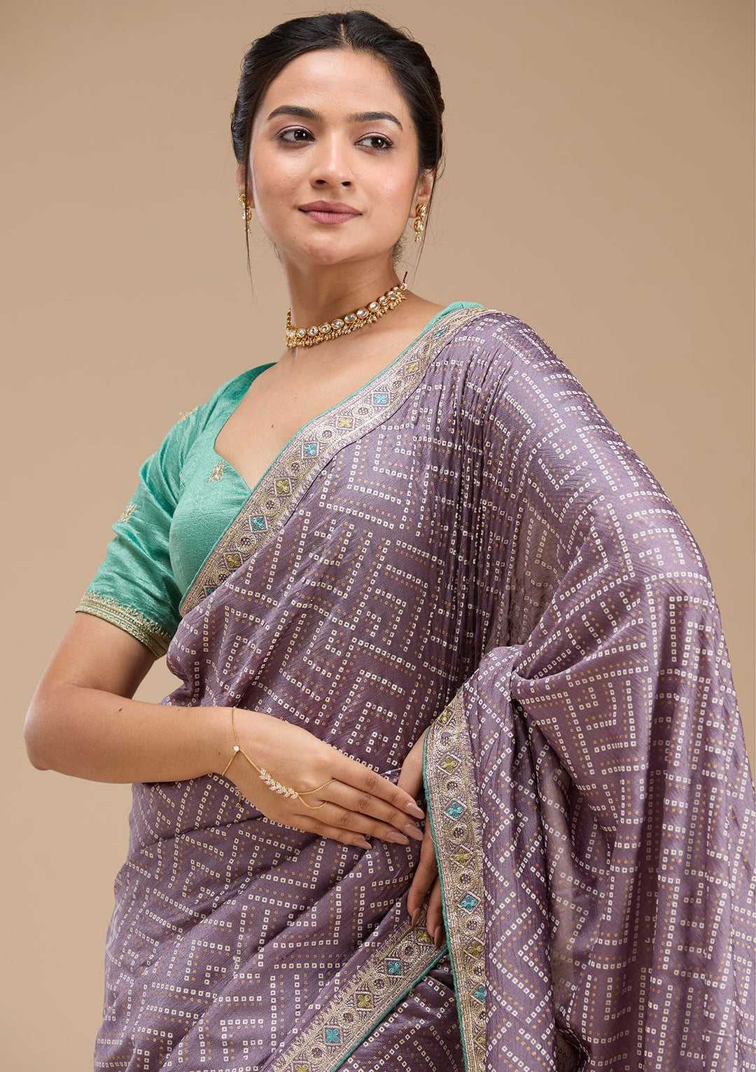 Lavender Printed Soft Raw Silk Saree-koskii