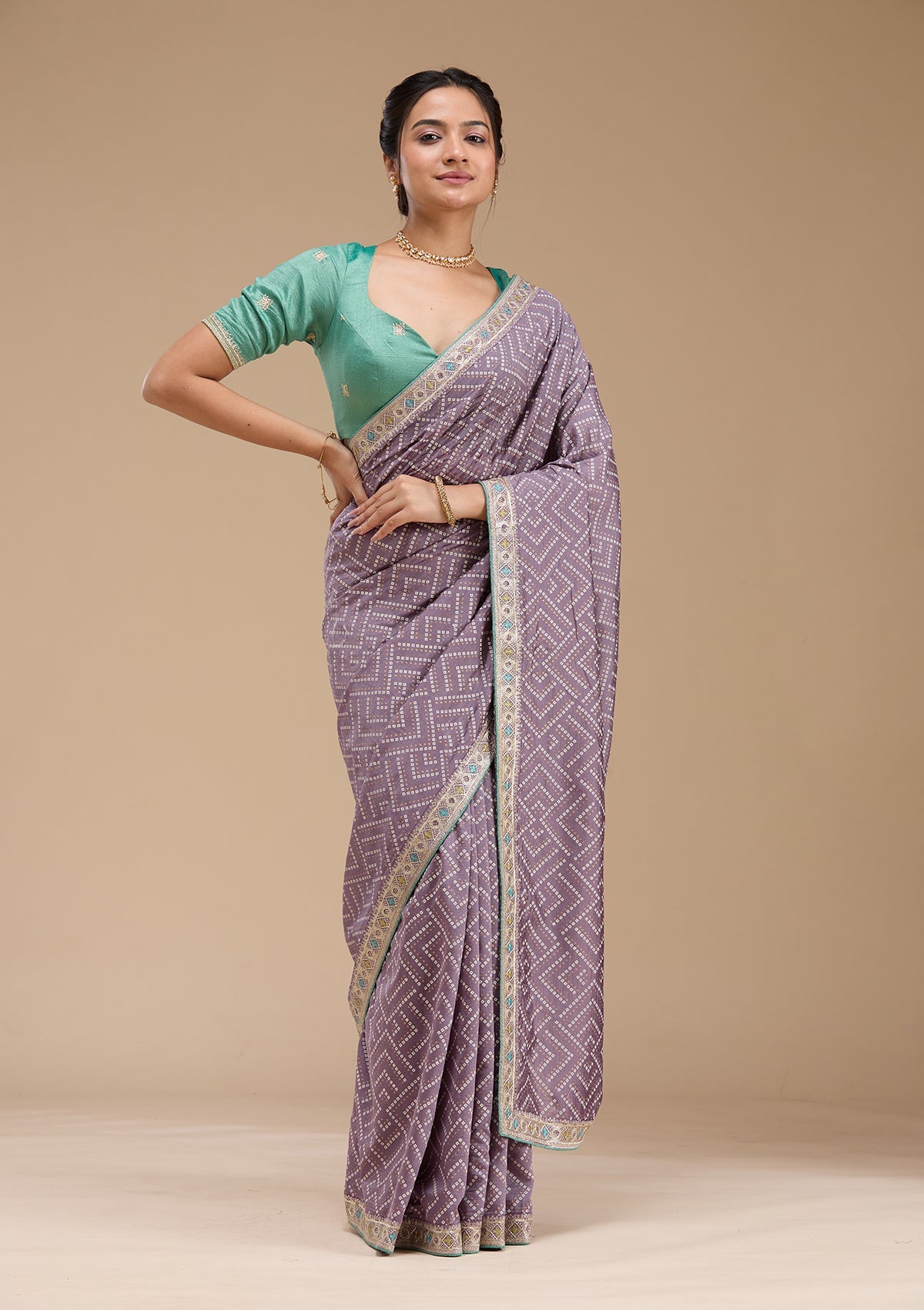 Lavender Printed Soft Raw Silk Saree-koskii
