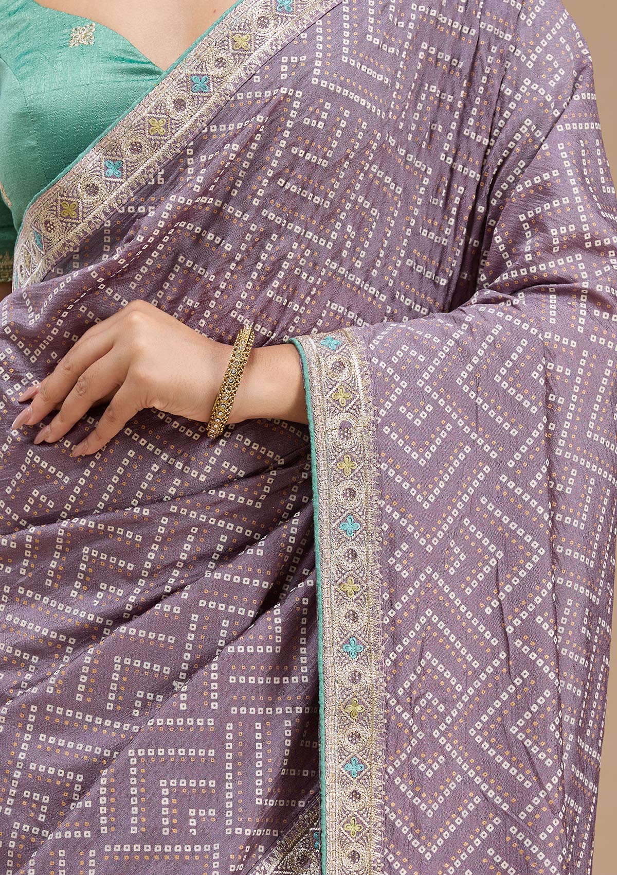 Lavender Printed Soft Raw Silk Saree-koskii