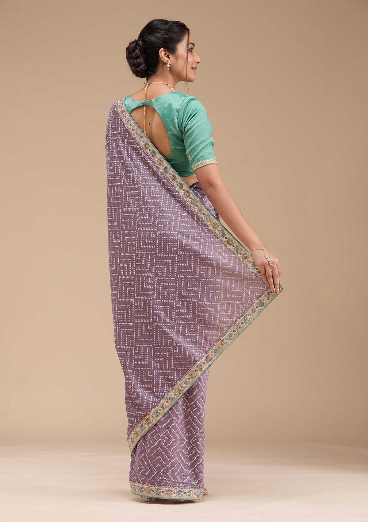 Lavender Printed Soft Raw Silk Saree-koskii