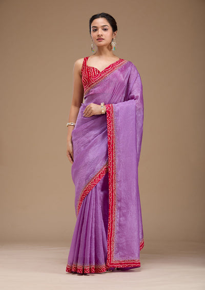 Lavender Printed Satin Saree-koskii