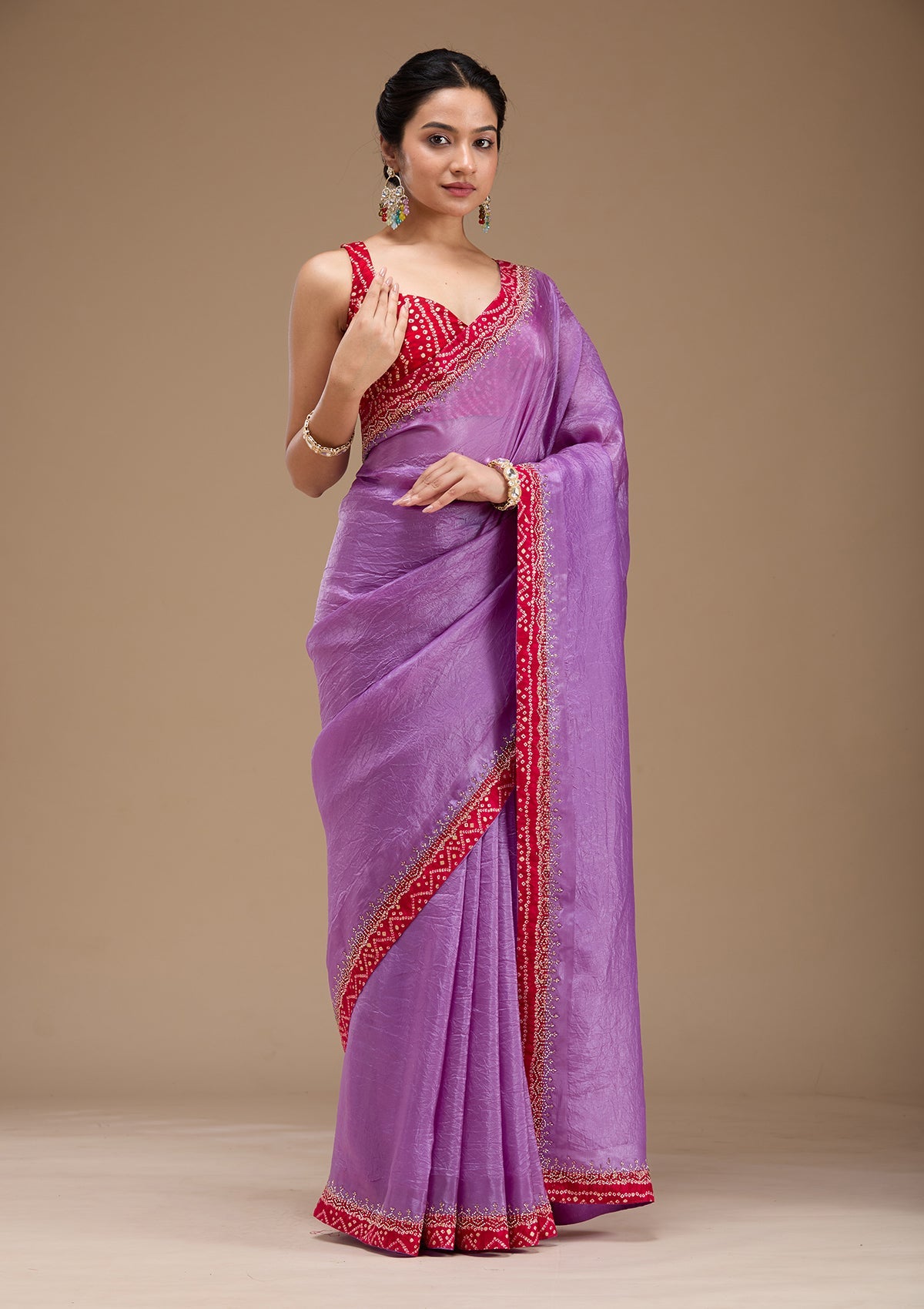 Lavender Printed Satin Saree-koskii