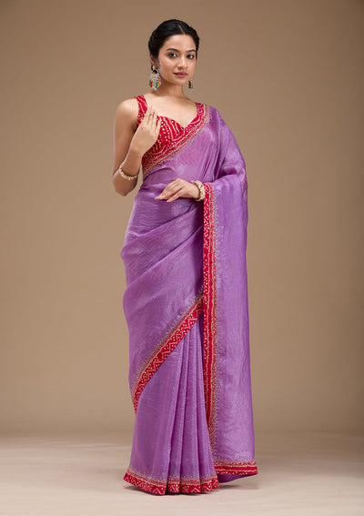 Lavender Printed Satin Saree-koskii