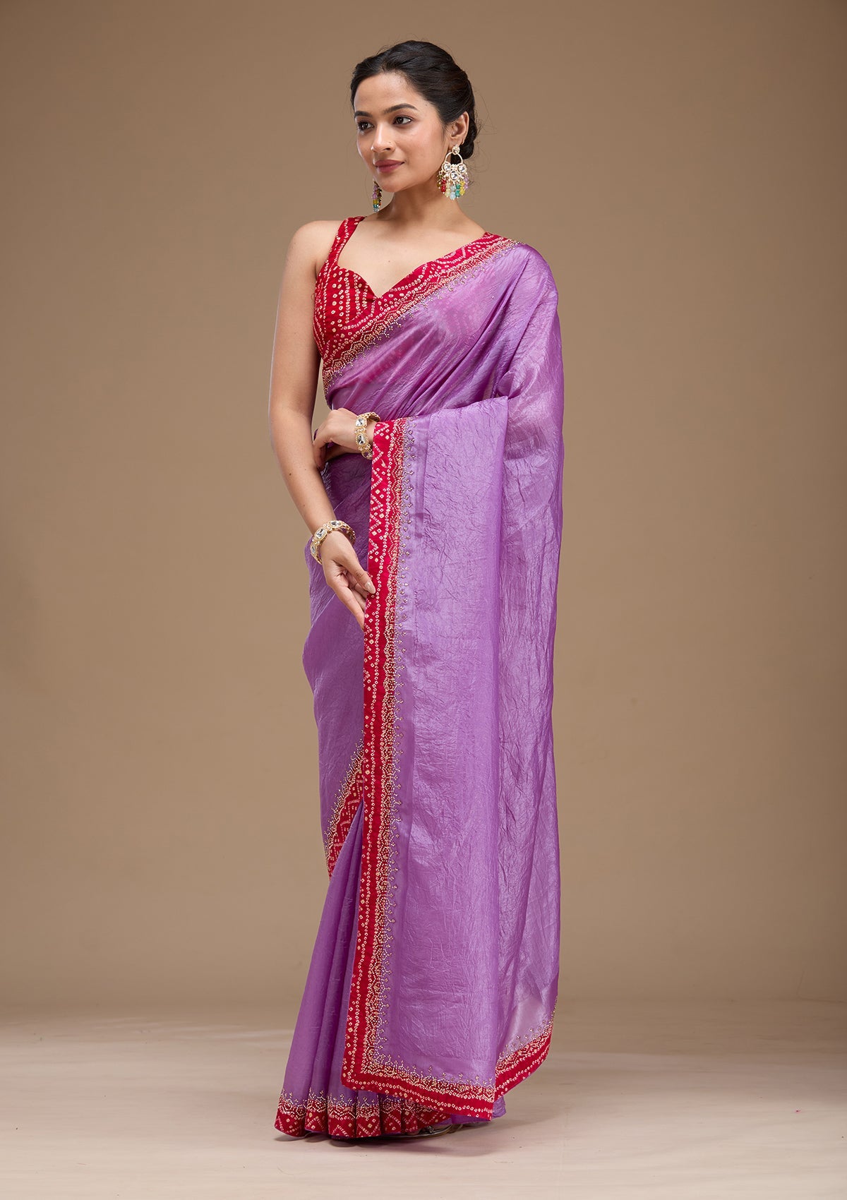 Lavender Printed Satin Saree-koskii