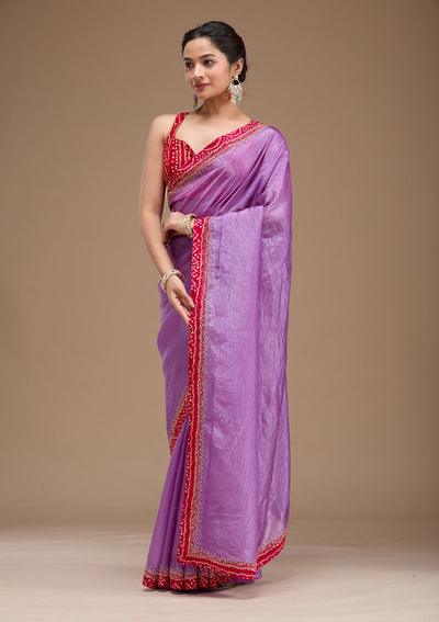 Lavender Printed Satin Saree-koskii