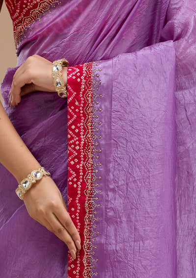 Lavender Printed Satin Saree-koskii