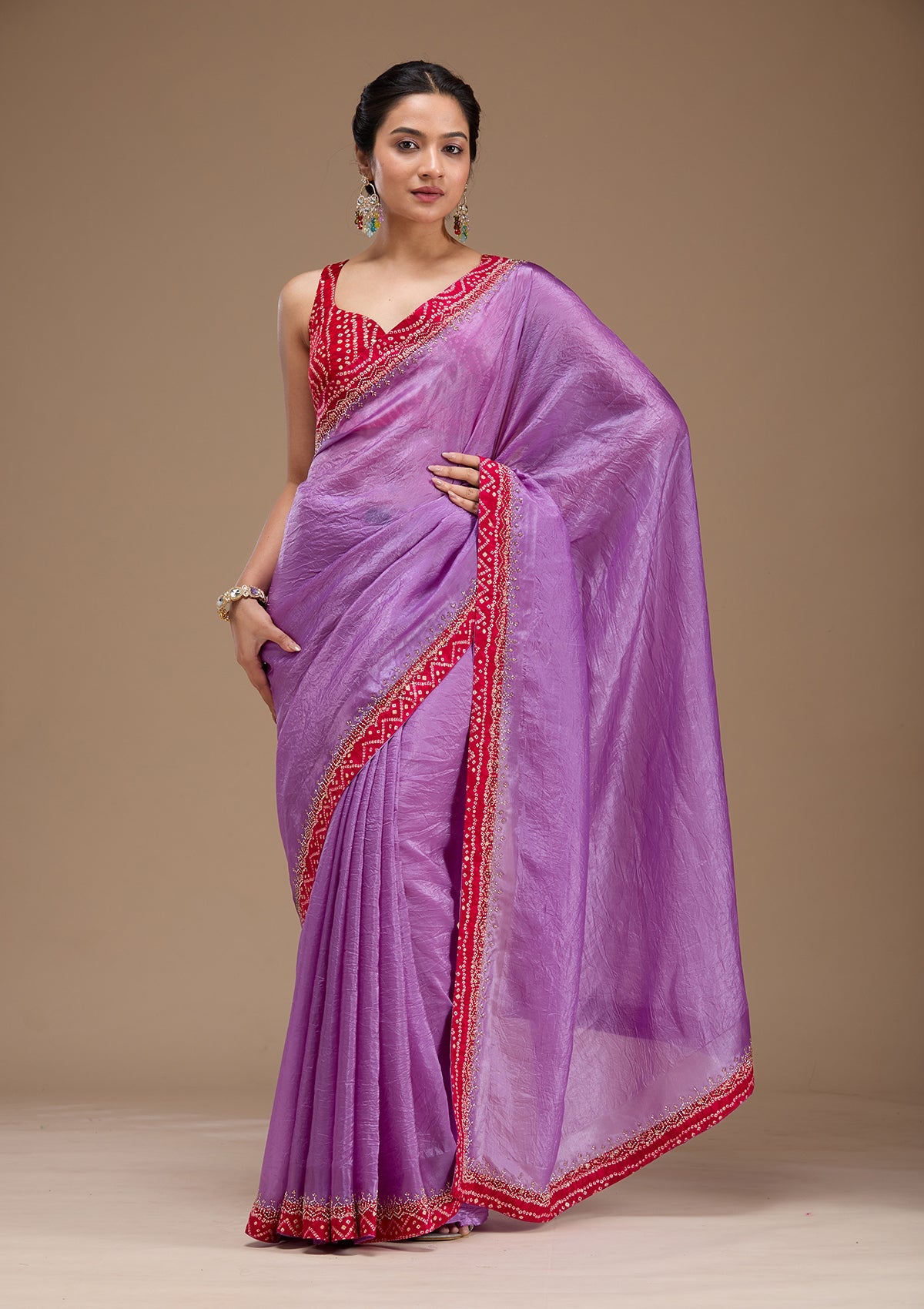 Lavender Printed Satin Saree-koskii