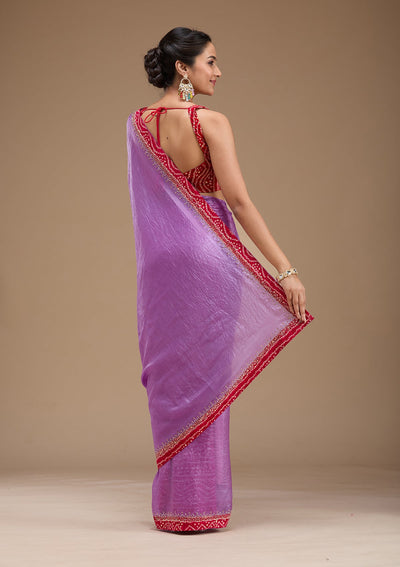 Lavender Printed Satin Saree-koskii