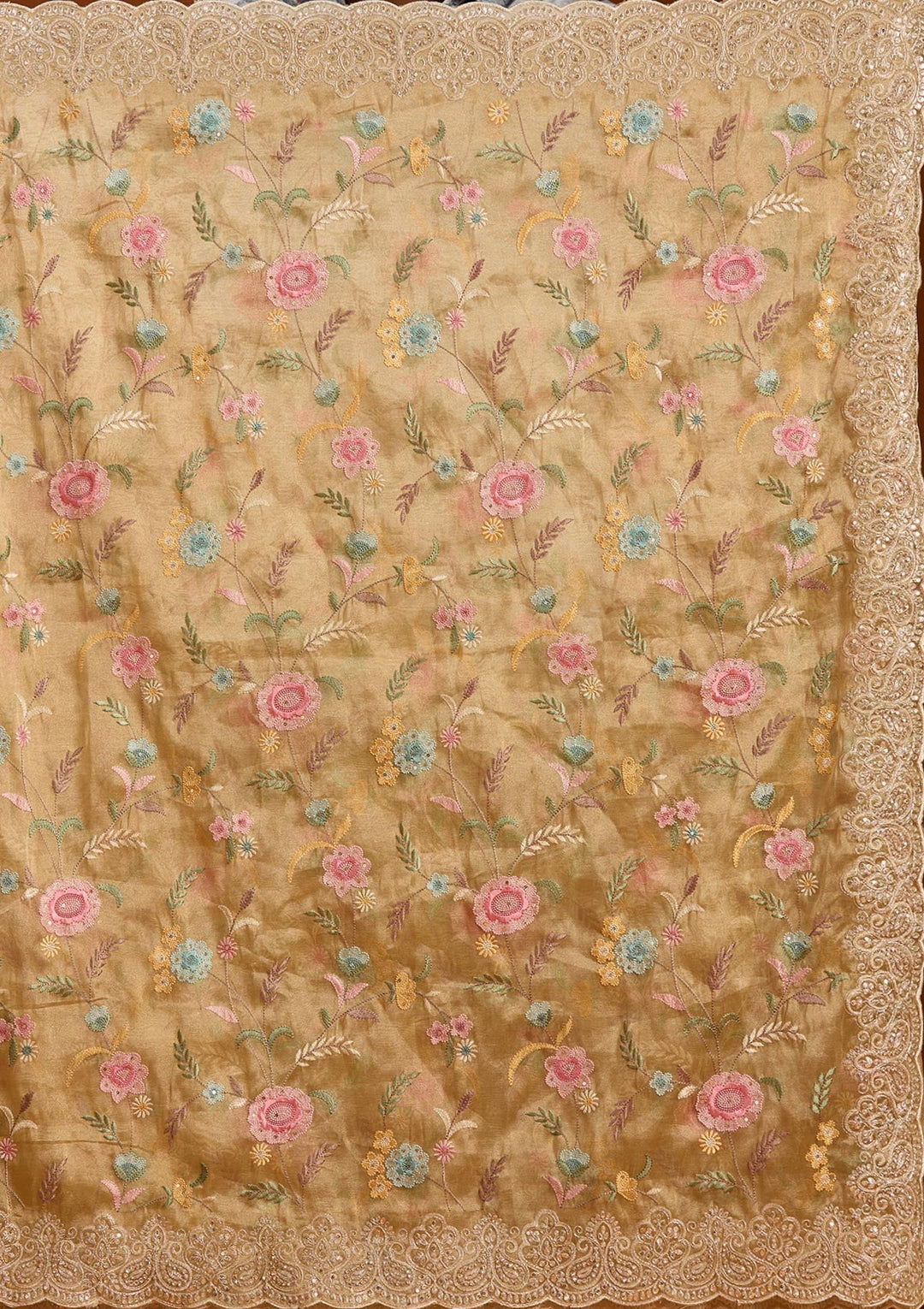 Mehendi Cording Tissue Saree-Koskii