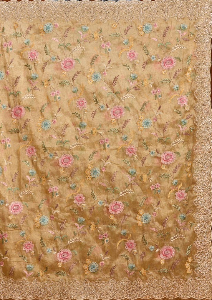 Mehendi Cording Tissue Saree-Koskii