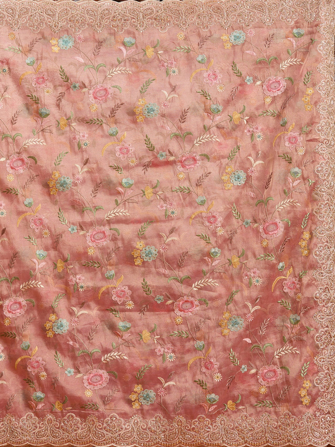 Onion Pink Cording Tissue Saree-Koskii