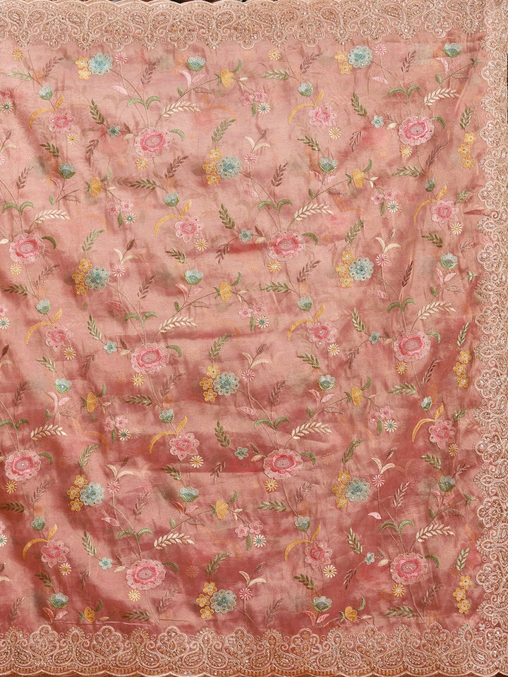 Onion Pink Cording Tissue Saree-Koskii