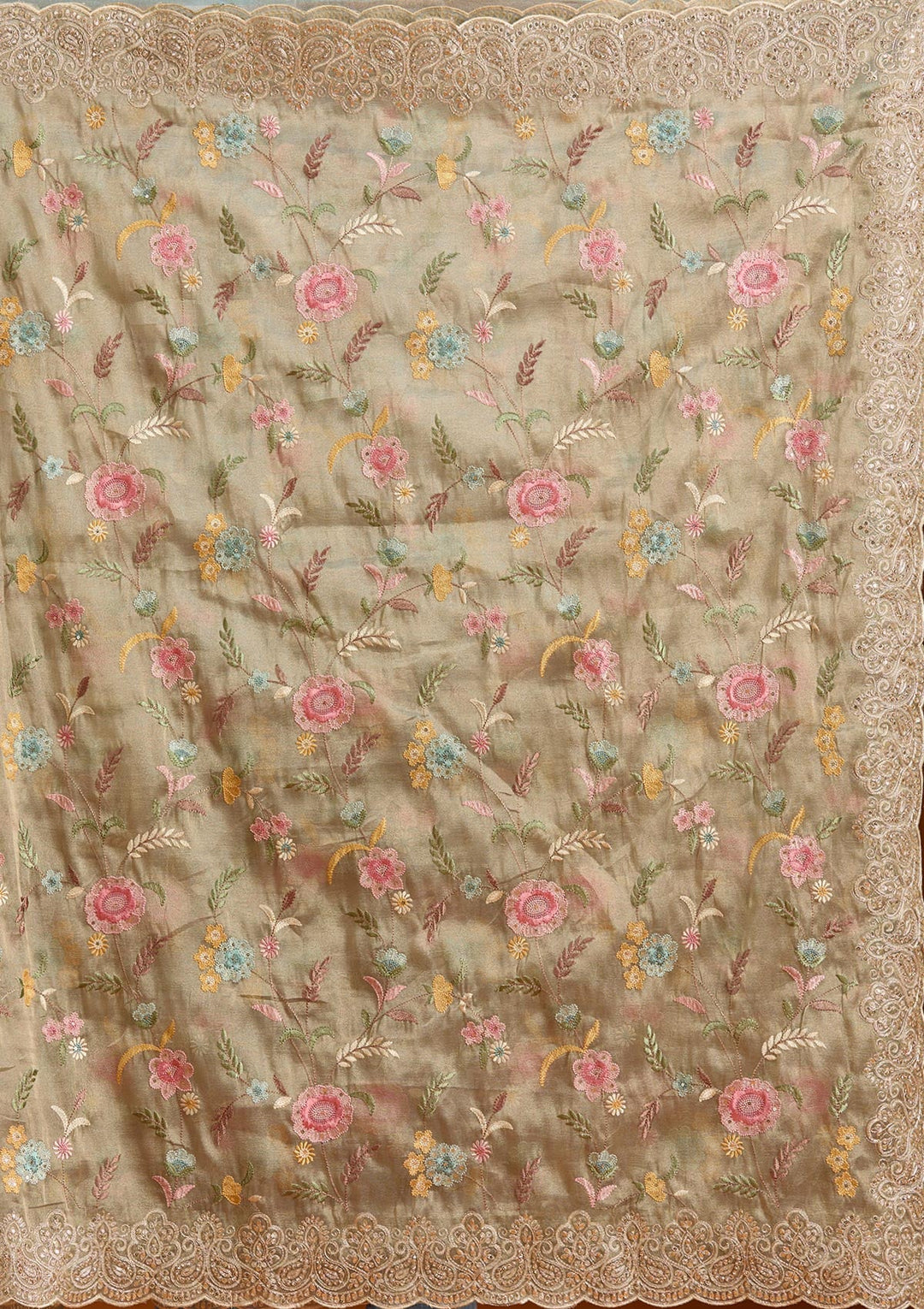 Sky Blue Cording Tissue Saree-Koskii