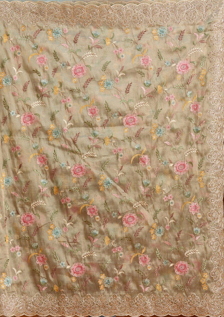 Sky Blue Cording Tissue Saree-Koskii