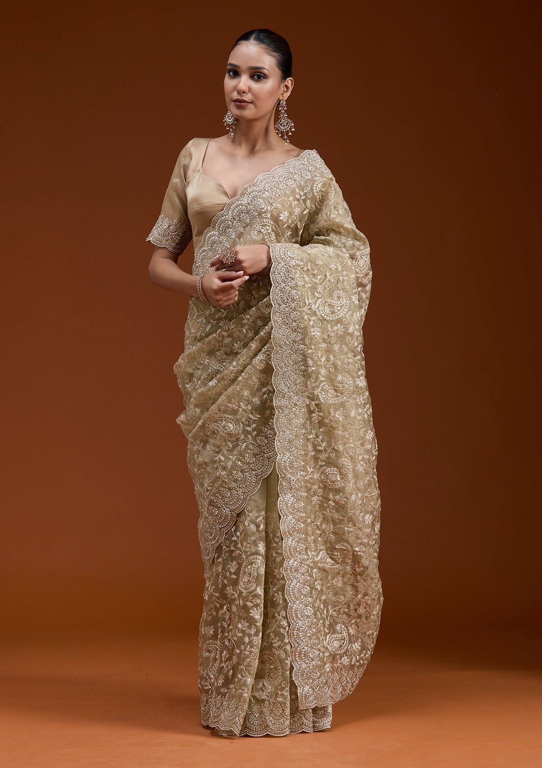 Gold Cording Tissue Saree-koskii