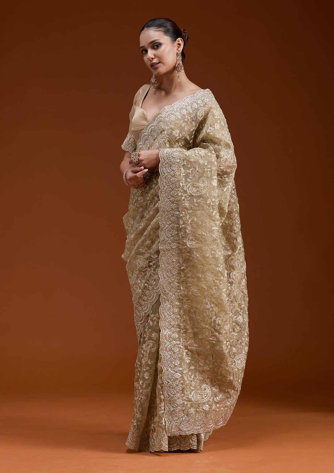 Gold Cording Tissue Saree-koskii