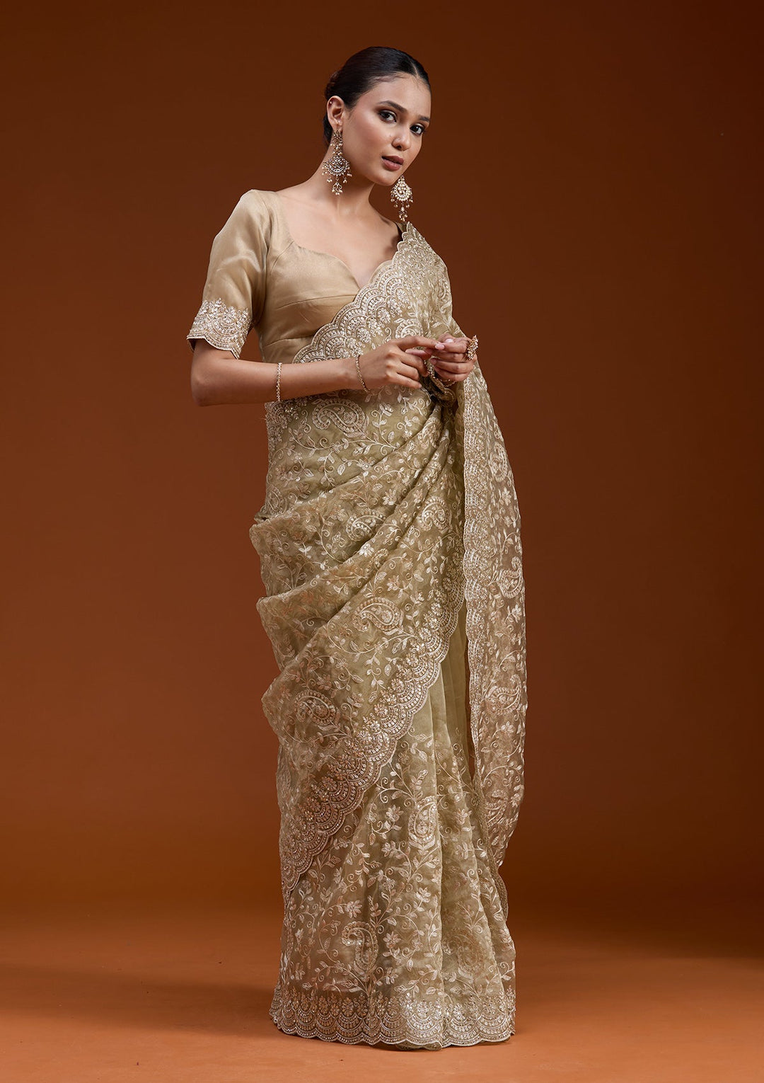 Gold Cording Tissue Saree-koskii