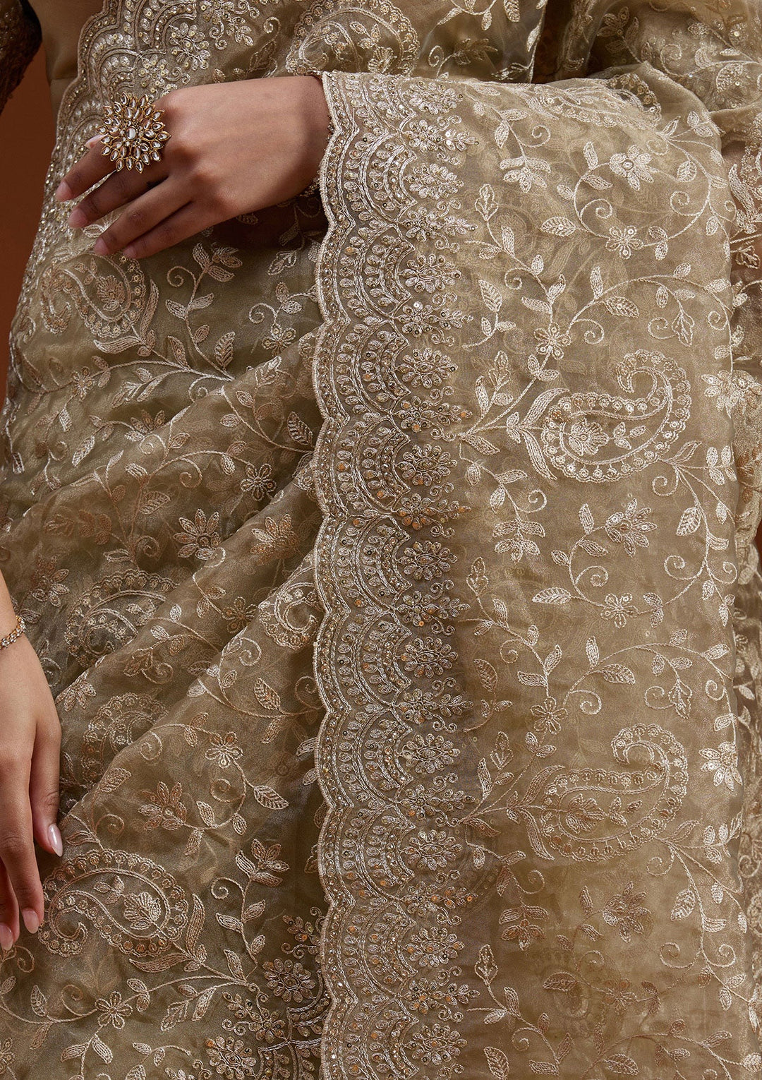 Gold Cording Tissue Saree-koskii