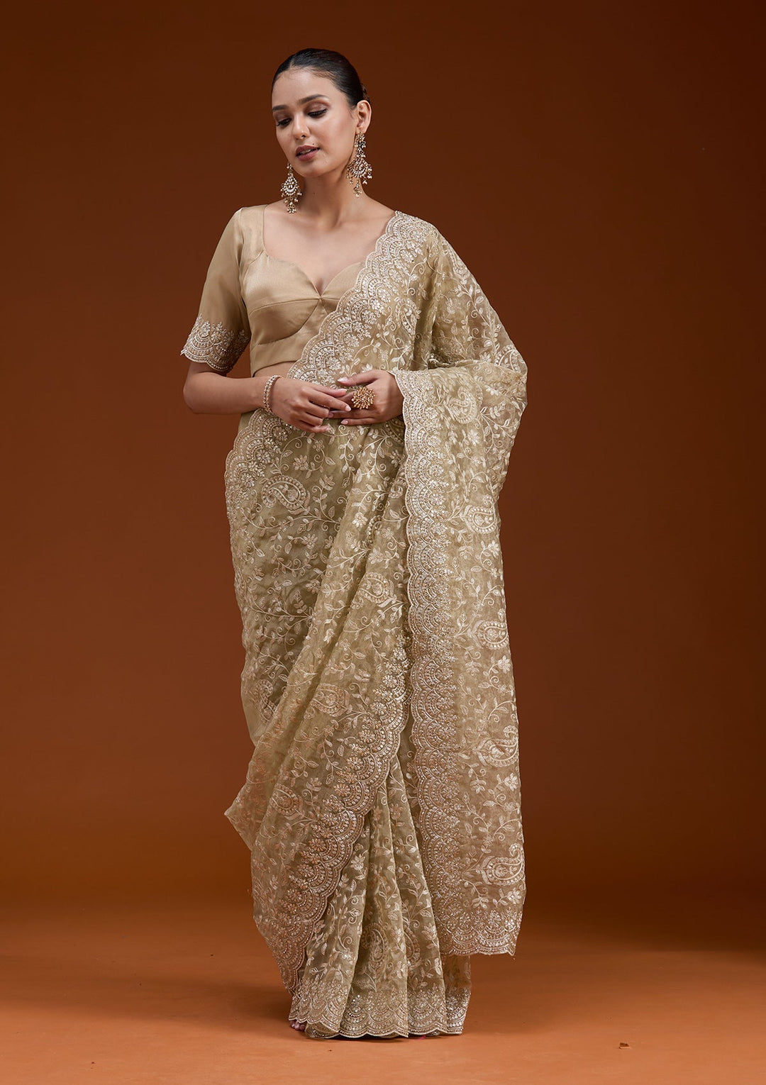 Gold Cording Tissue Saree-koskii