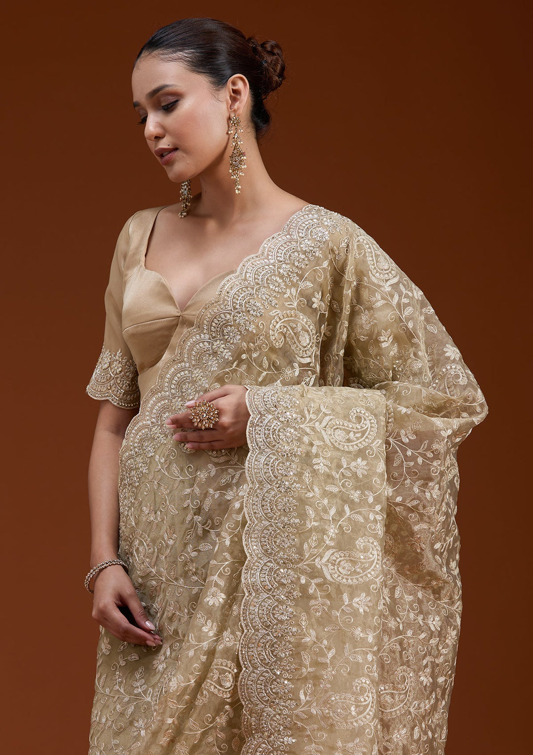 Gold Cording Tissue Saree-koskii
