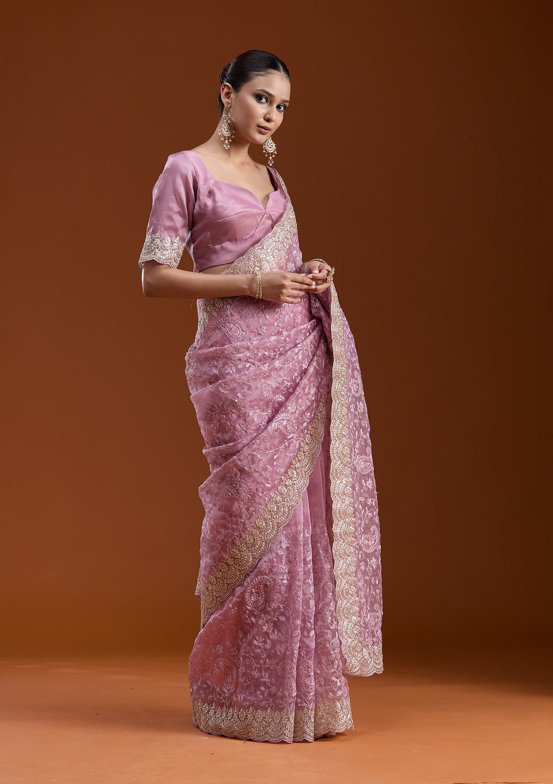 Lavender Cording Tissue Saree-koskii