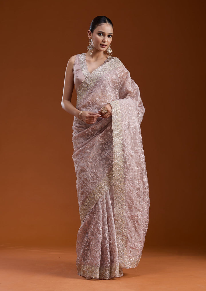 Mauve Cording Tissue Saree-koskii