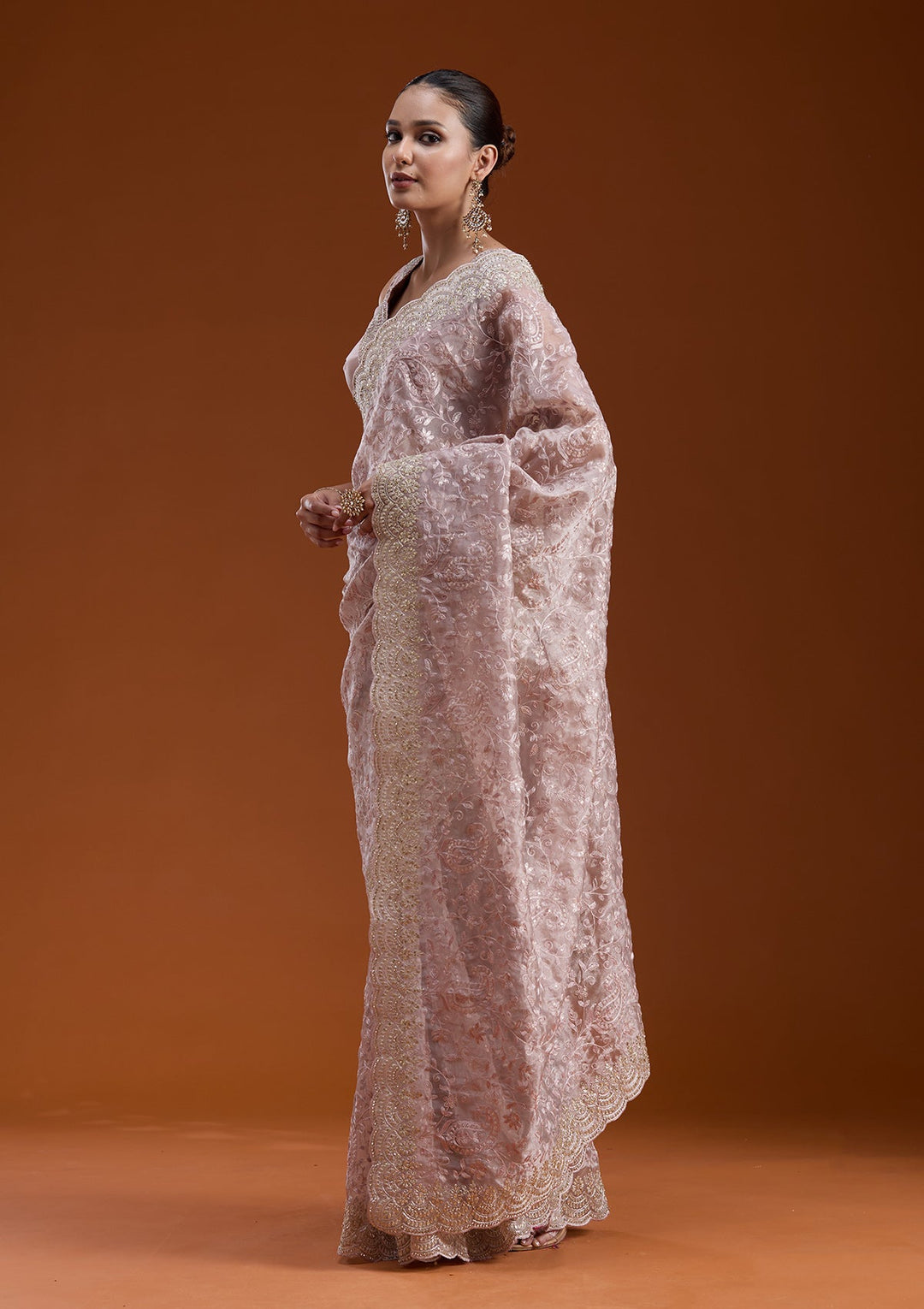 Mauve Cording Tissue Saree-koskii