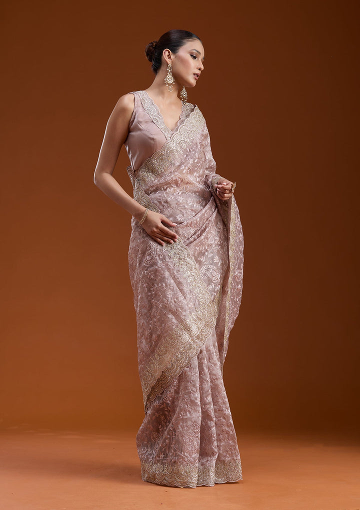Mauve Cording Tissue Saree-koskii