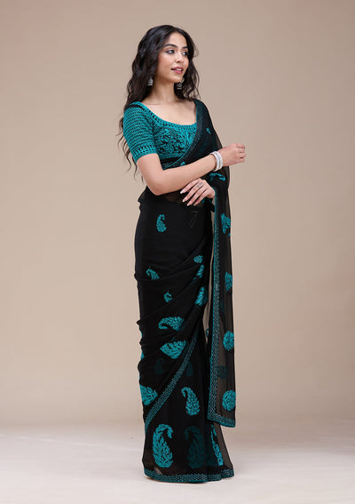 Black Threadwork Georgette Saree-koskii