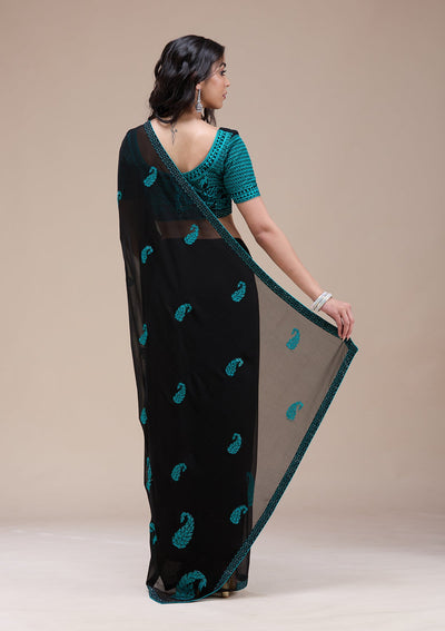 Black Threadwork Georgette Saree-koskii