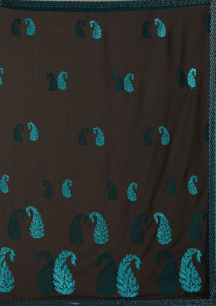 Black Threadwork Georgette Saree-koskii