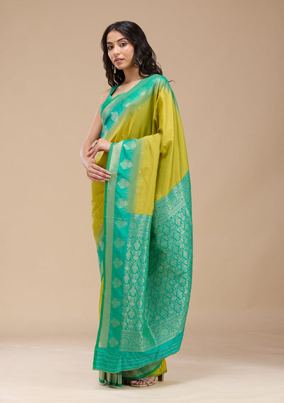 Parrot Green Paithani Silk Saree-koskii