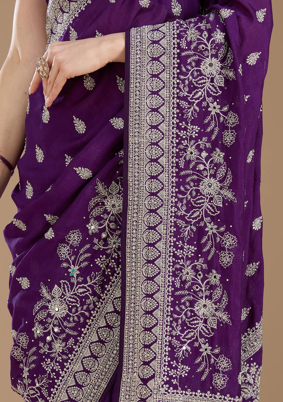 Purple Zariwork (Silver) Soft Raw Silk Saree