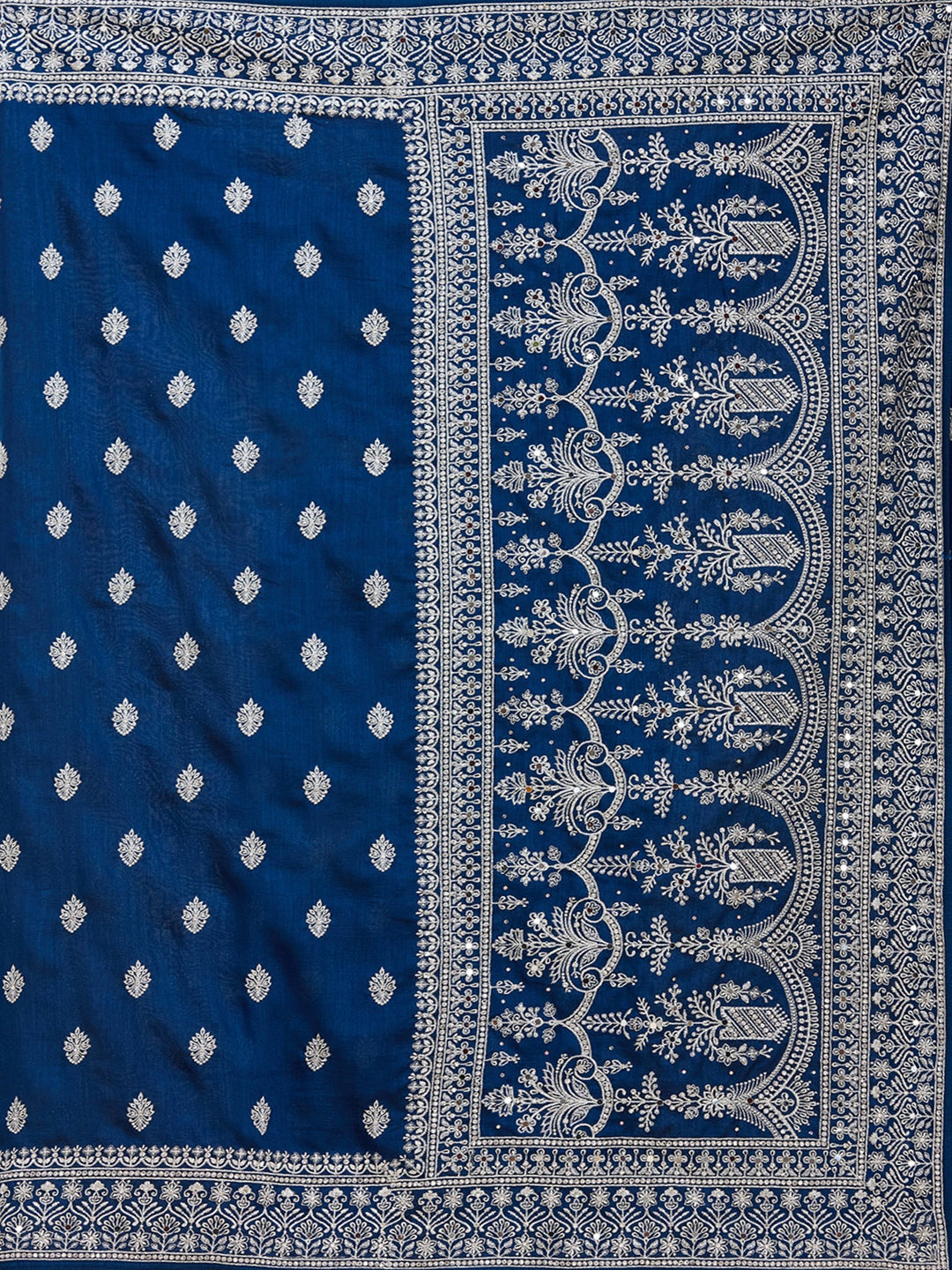 Peacock Blue Zariwork (Silver) Soft Raw Silk Saree_koskii
