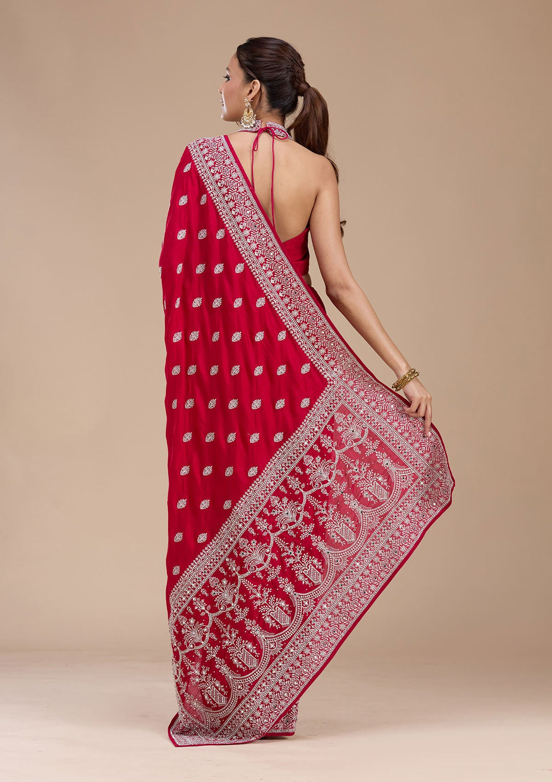 Rani Pink Zariwork (Silver) Soft Raw Silk Saree_koskii