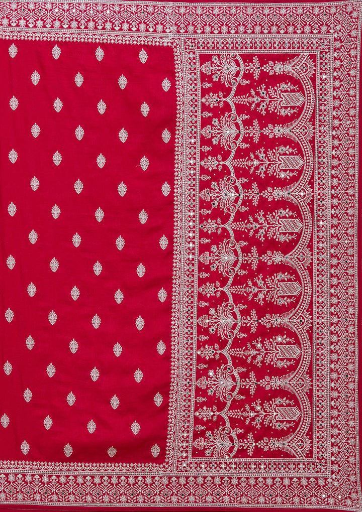 Rani Pink Zariwork (Silver) Soft Raw Silk Saree_koskii