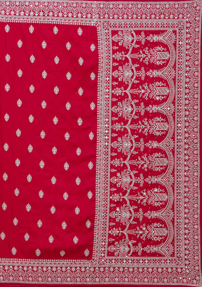 Rani Pink Zariwork (Silver) Soft Raw Silk Saree-koskii