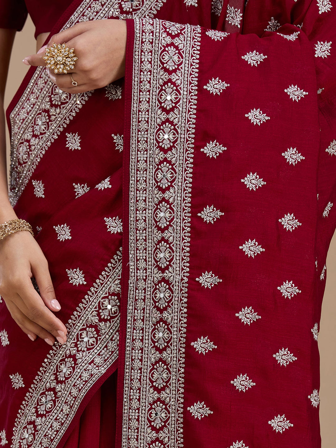 Maroon Zariwork (Silver) Soft Raw Silk Saree_koskii