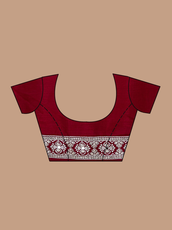 Maroon Zariwork (Silver) Soft Raw Silk Saree_koskii