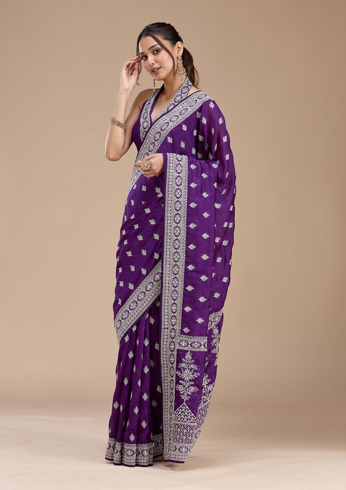 Purple Zariwork (Silver) Soft Raw Silk Saree-koskii