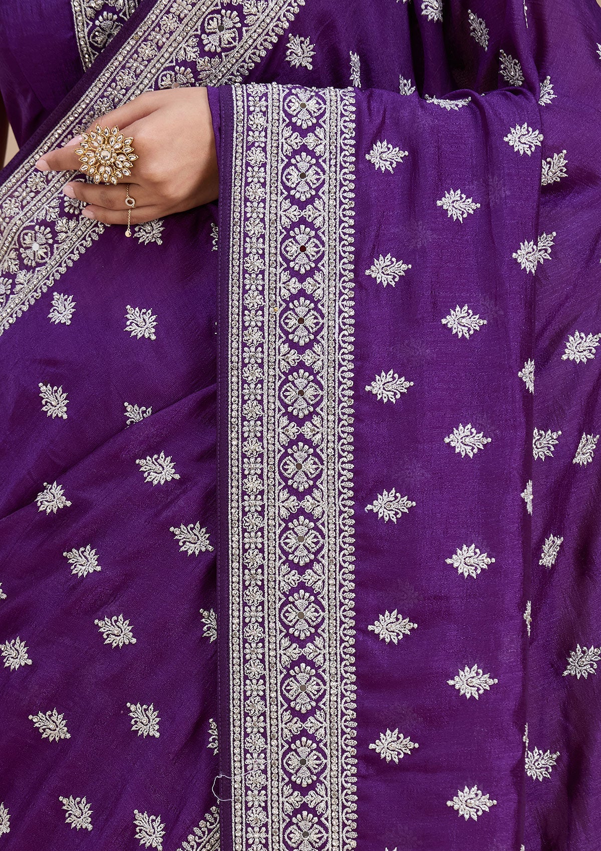 Purple Zariwork (Silver) Soft Raw Silk Saree-koskii