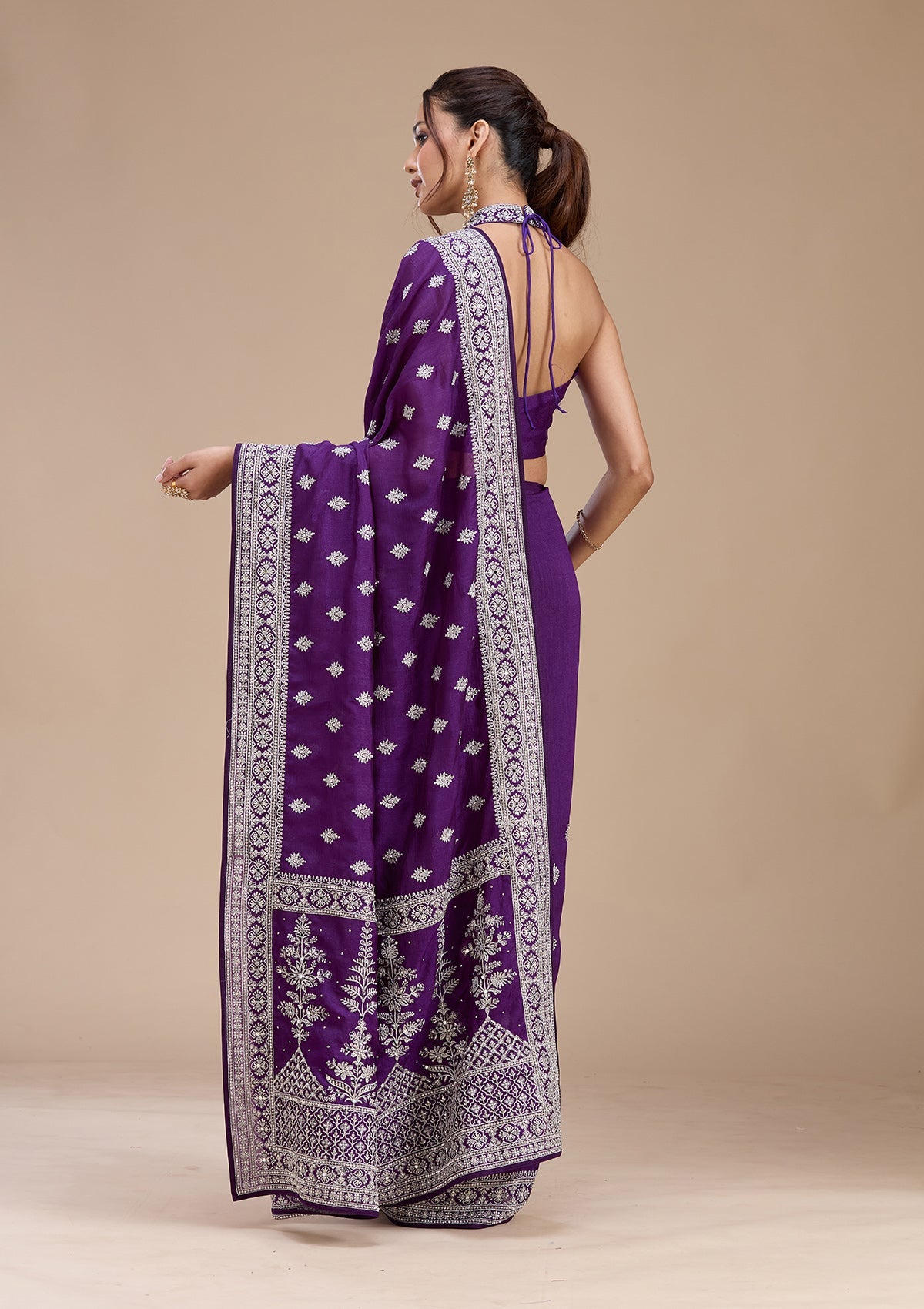 Purple Zariwork (Silver) Soft Raw Silk Saree-koskii