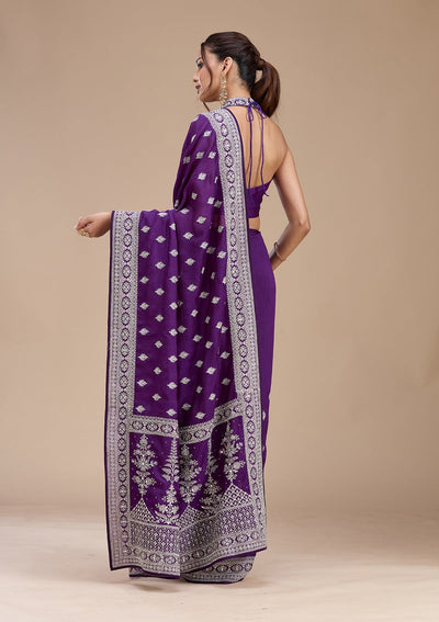 Purple Zariwork (Silver) Soft Raw Silk Saree-koskii