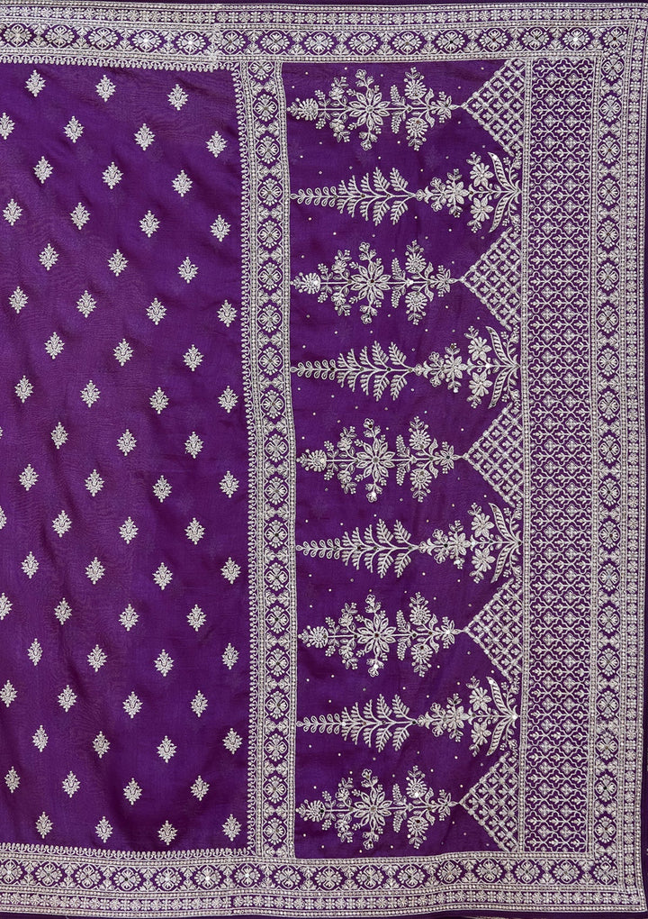 Purple Zariwork (Silver) Soft Raw Silk Saree_koskii