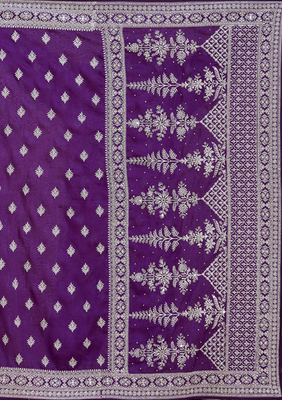 Purple Zariwork (Silver) Soft Raw Silk Saree-koskii