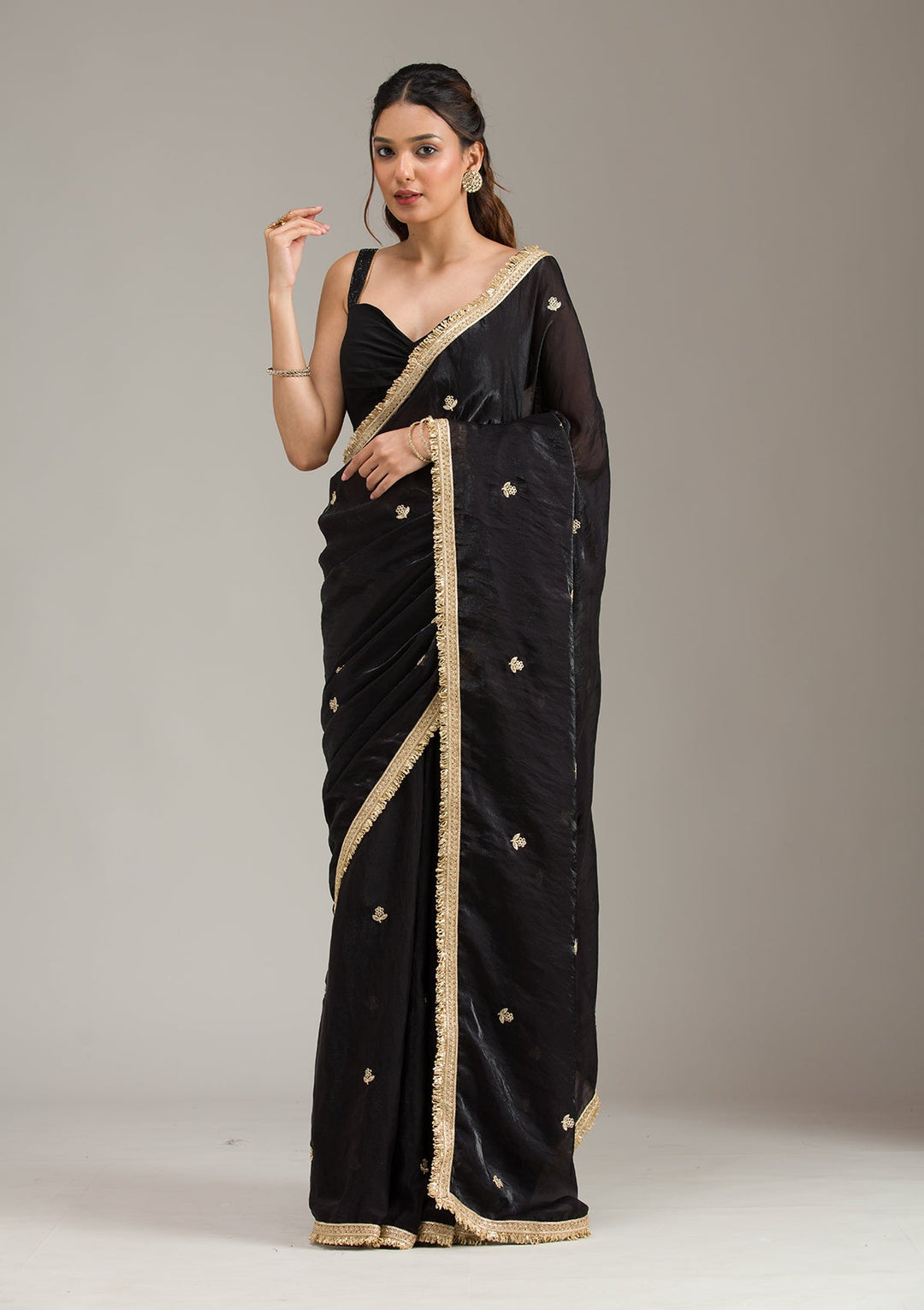 Sky Blue Zariwork (Gold) Tissue Readymade Salwar Suit-koskii